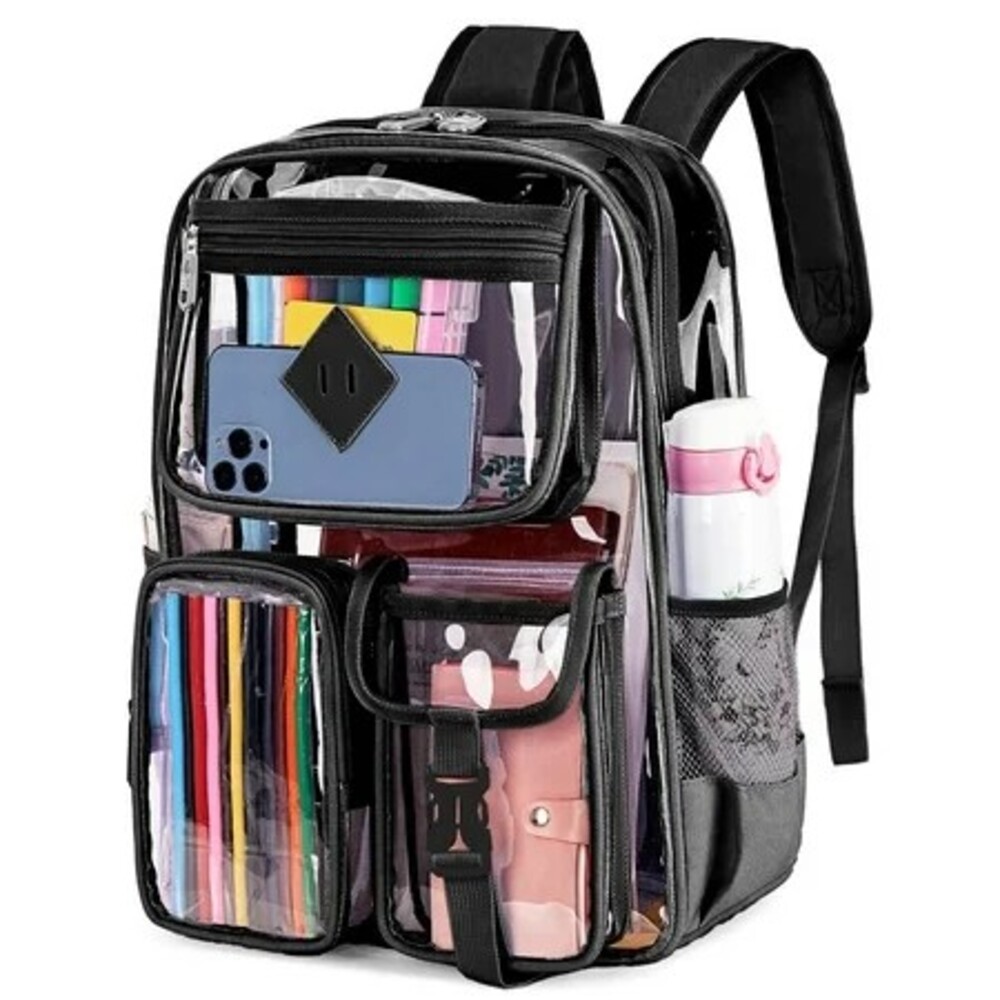 Clear Backpack Black Trim 16 Inch Anti-Theft Buckle Zipper Bag